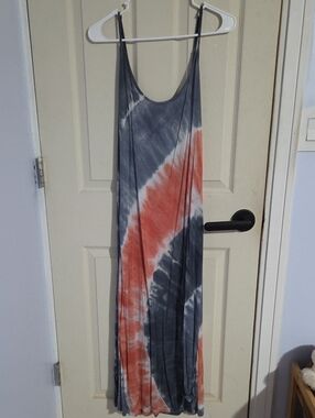 Tie-Dye Maxi Dress in Gray and Coral
